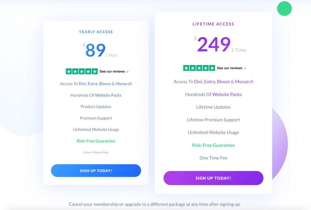 Image of Divi Pricing Plan