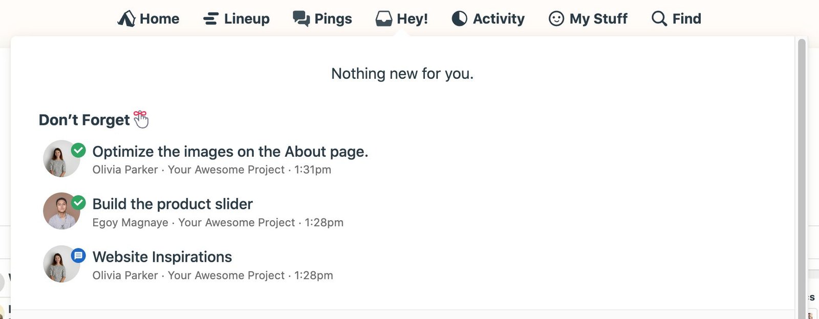 Image of the Dont Forgot feature