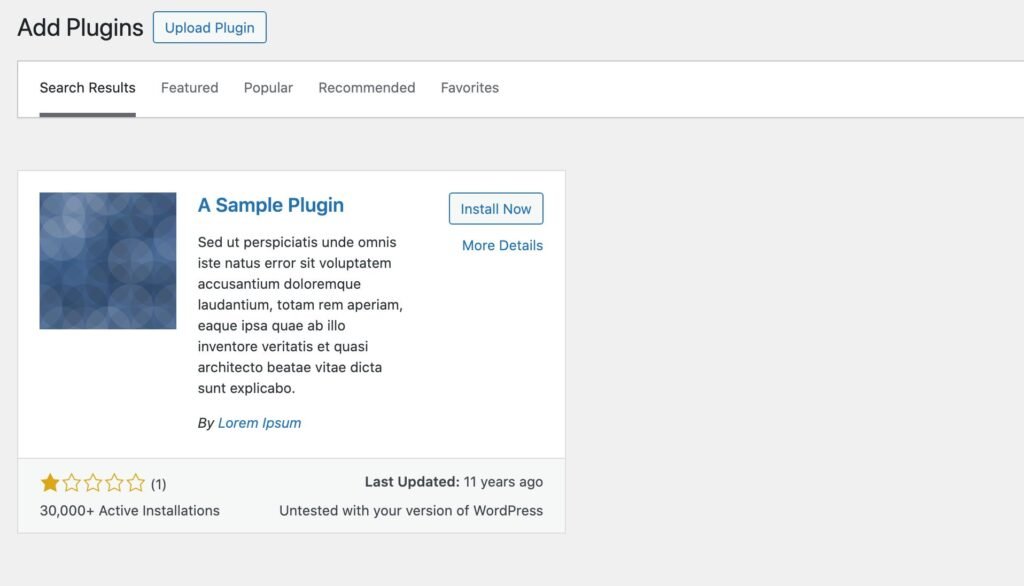 Image of a bad and untrusted plugin in the WordPress Repository.
