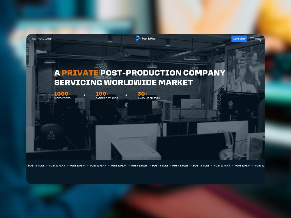 Preview image for Post & Play web design portfolio. A website for video editing and post-production company