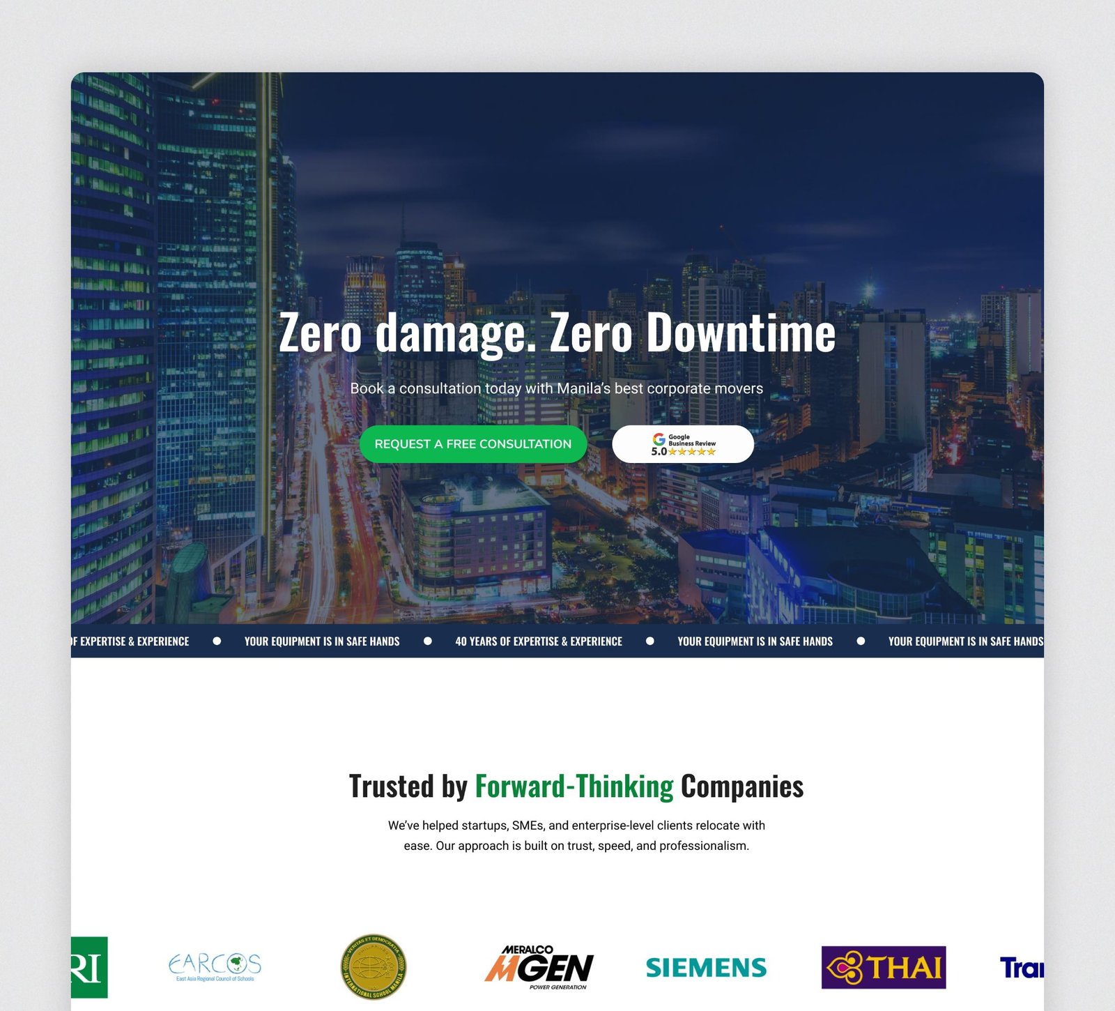 Image of Dad's Moving landing page web design (slice - 1). This is a moving and logistic company.