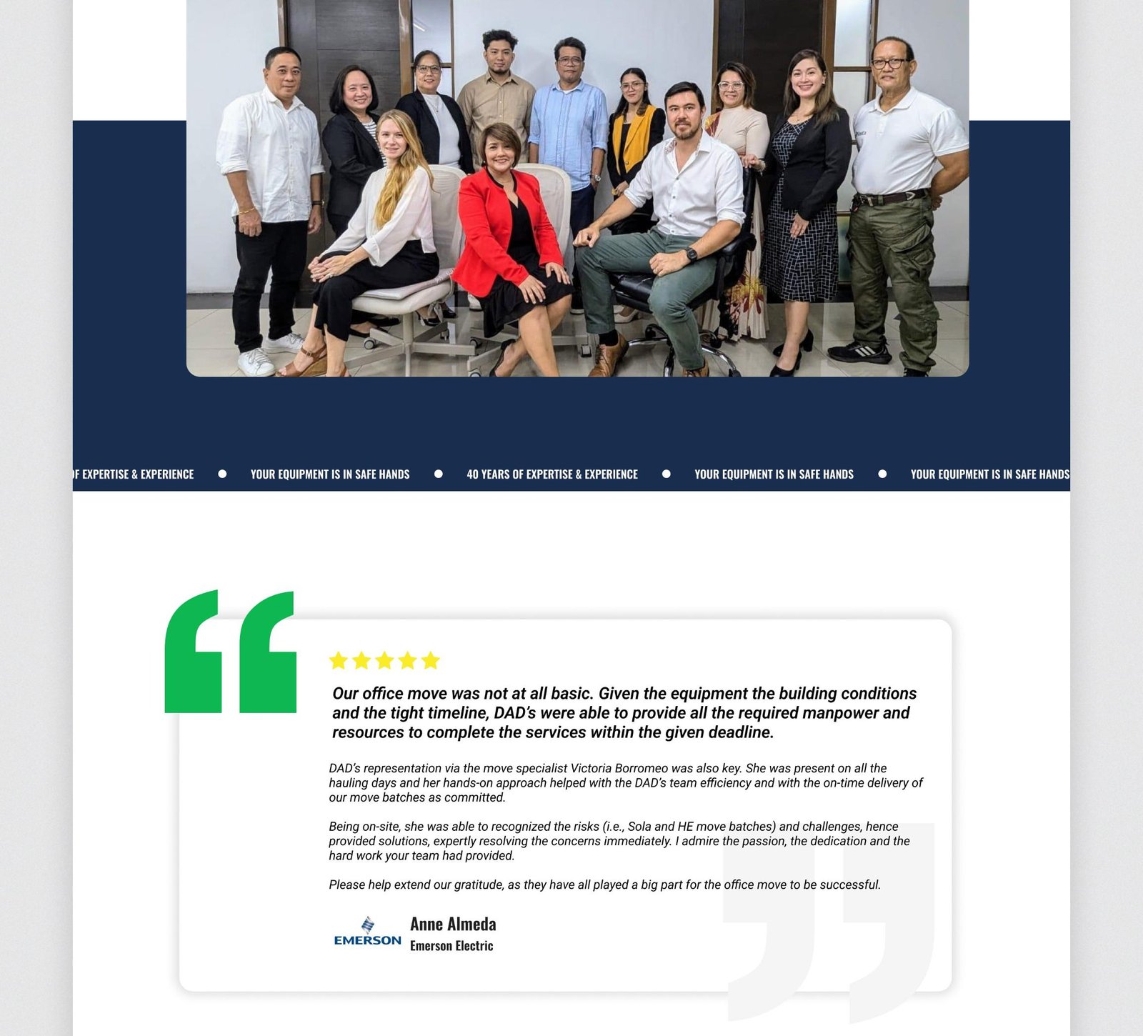 Image of Dad's Moving landing page web design (slice - 3). This is a moving and logistic company.